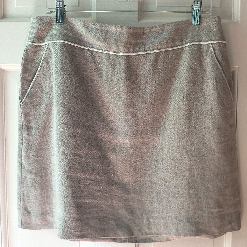LOFT Linen Skirt Beige 10 Short Pencil Back Zip Pockets Beachy Resort Athleisure